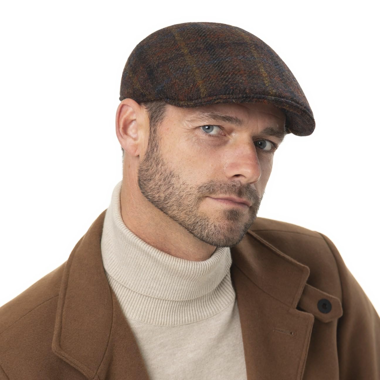 LIERYS Gold Vialo Wool Check płaska czapka z daszkiem męska – Made in Italy z daszkiem na jesień-zimę