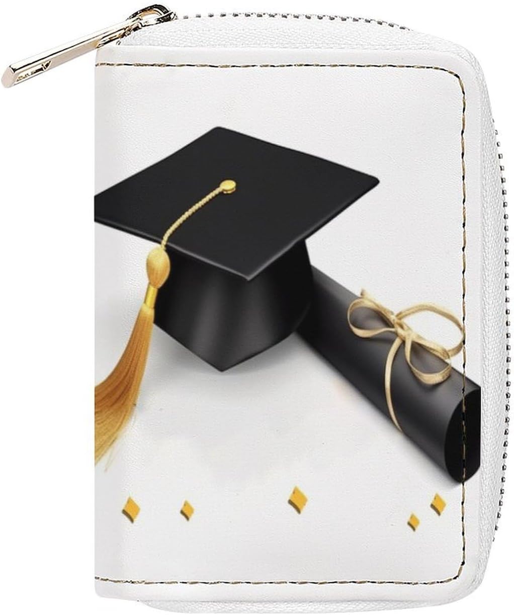 Leather Card Organizer Case Card Wallet Credit Card Holder Graduation Congratulations Printed Zipper Card Cases Holder for Women Men
