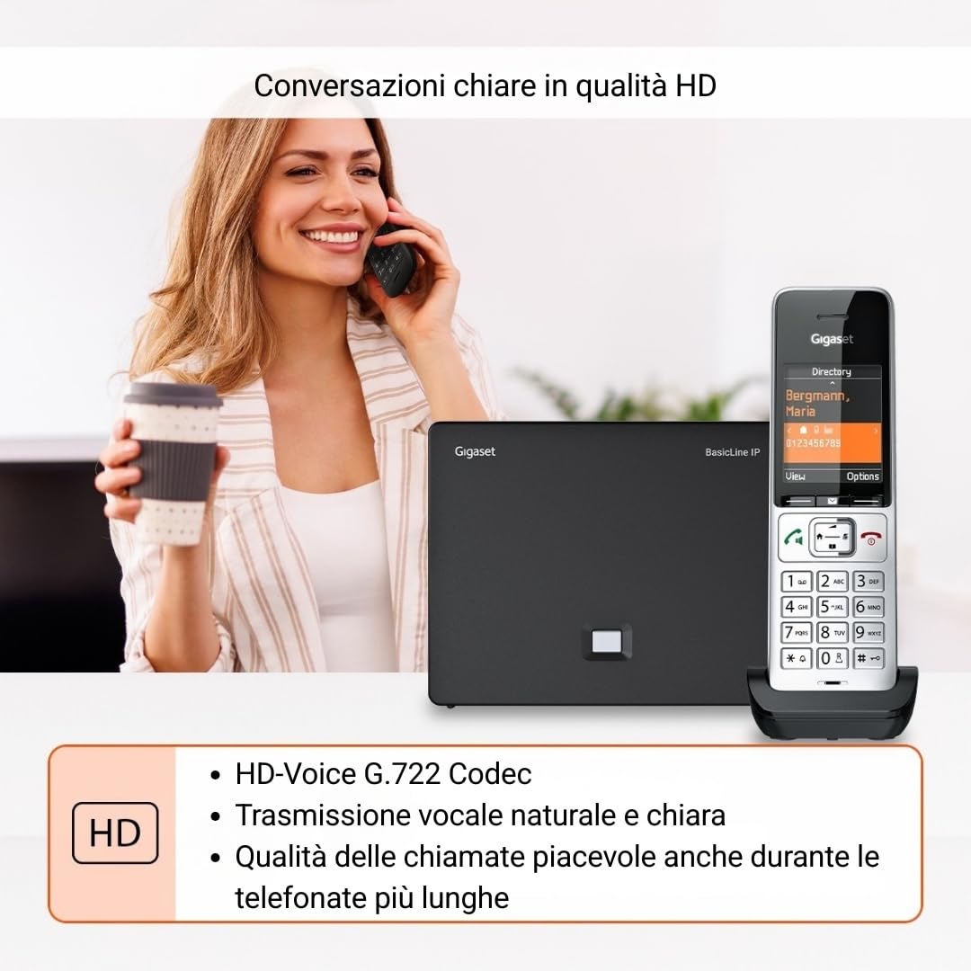 BasicLine IP + COMFORT 500HX – Base per telefonia via Internet, abbinata a un ricevitore HX, qualità vocale HD, Made in Germany, argento-nero [Compatibile in DE, IT, FR, NL, BE, ES, CHE]