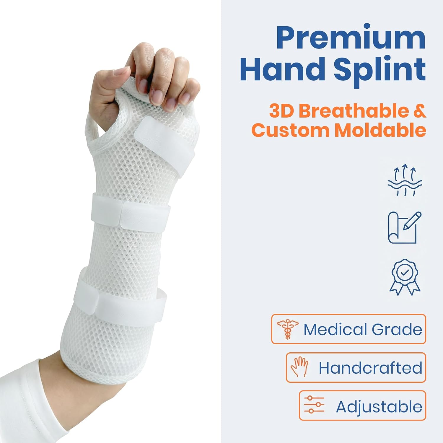 Resting Hand Splint for Carpal Tunnel, Wrist Brace Support with Moldable Thermoplastic - Low-Temperature Customizable Hand Brace for Arthritis, Tendonitis, Sprains - Fits Left or Right Hand Breathable Mesh (Right, Small)