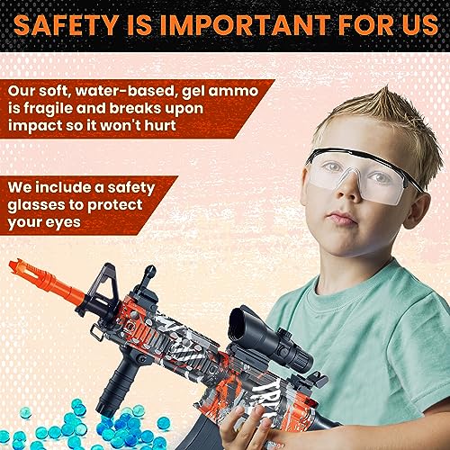 Image of Gel Ball Gun with 60000 Gel Balls, Electric Gel Ball Shooter with Scope, Aiming Accessories, Glasses, Clip, Handle, Barrel