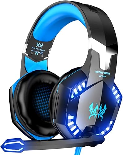 VersionTECH. G2000 - Auriculares para juegos con micrófono con cancelación de ruido, luces LED, orejeras de memoria suave para PS5PS4Xbox