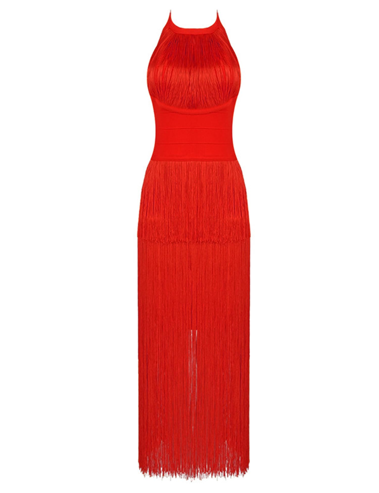 meilun Vestido formal halter con flecos, vestido largo sin espalda, ajustado, casual, maxi vestido
