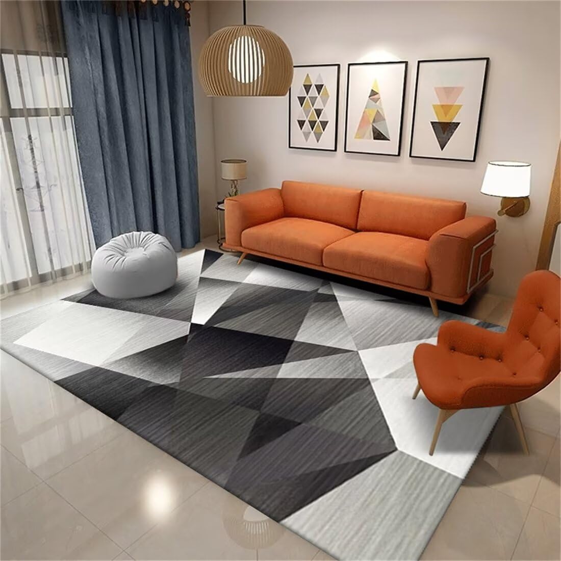 Tapis de salon design géométrique gris pour une décoration de maison moderne et cocooning