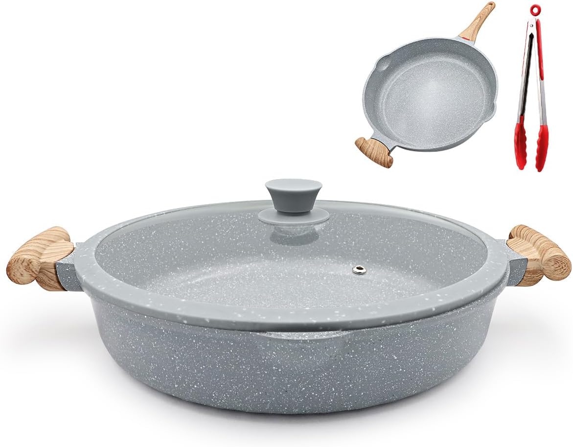2-in-1 Ceramic Pan with Lid, 32 cm, Non-Stick Ceramic Coating, Nontoxic, PTFE and PFOA-Free, Compatible with All Hobs, Blue