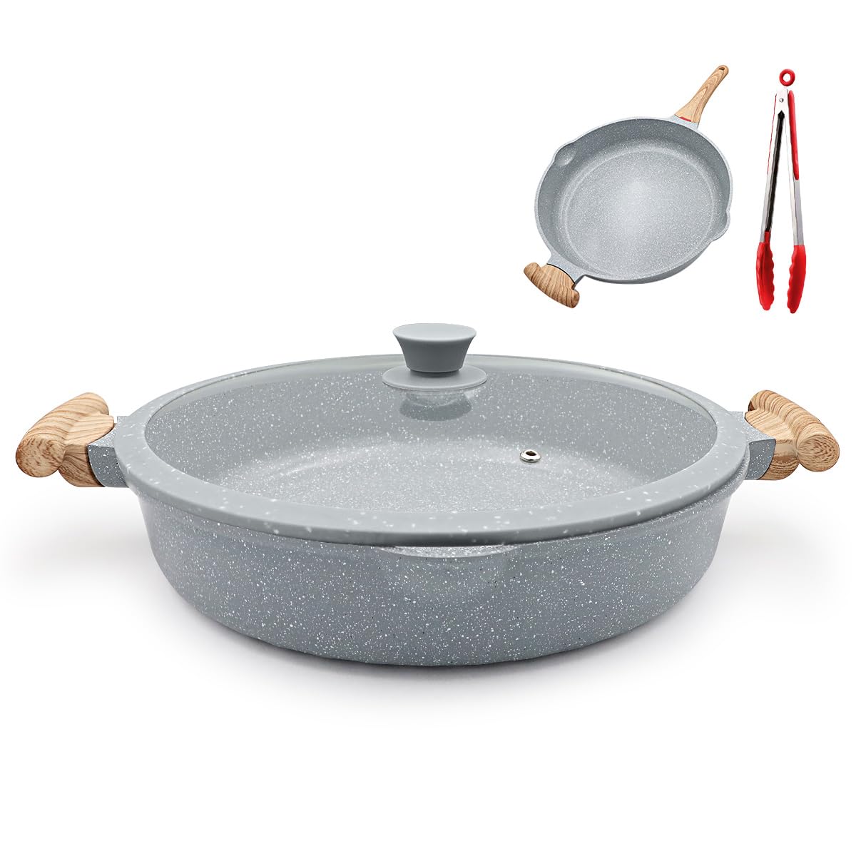 2-in-1 Ceramic Pan with Lid, 32 cm, Non-Stick Ceramic Coating, Nontoxic, PTFE and PFOA-Free, Compatible with All Hobs, Blue