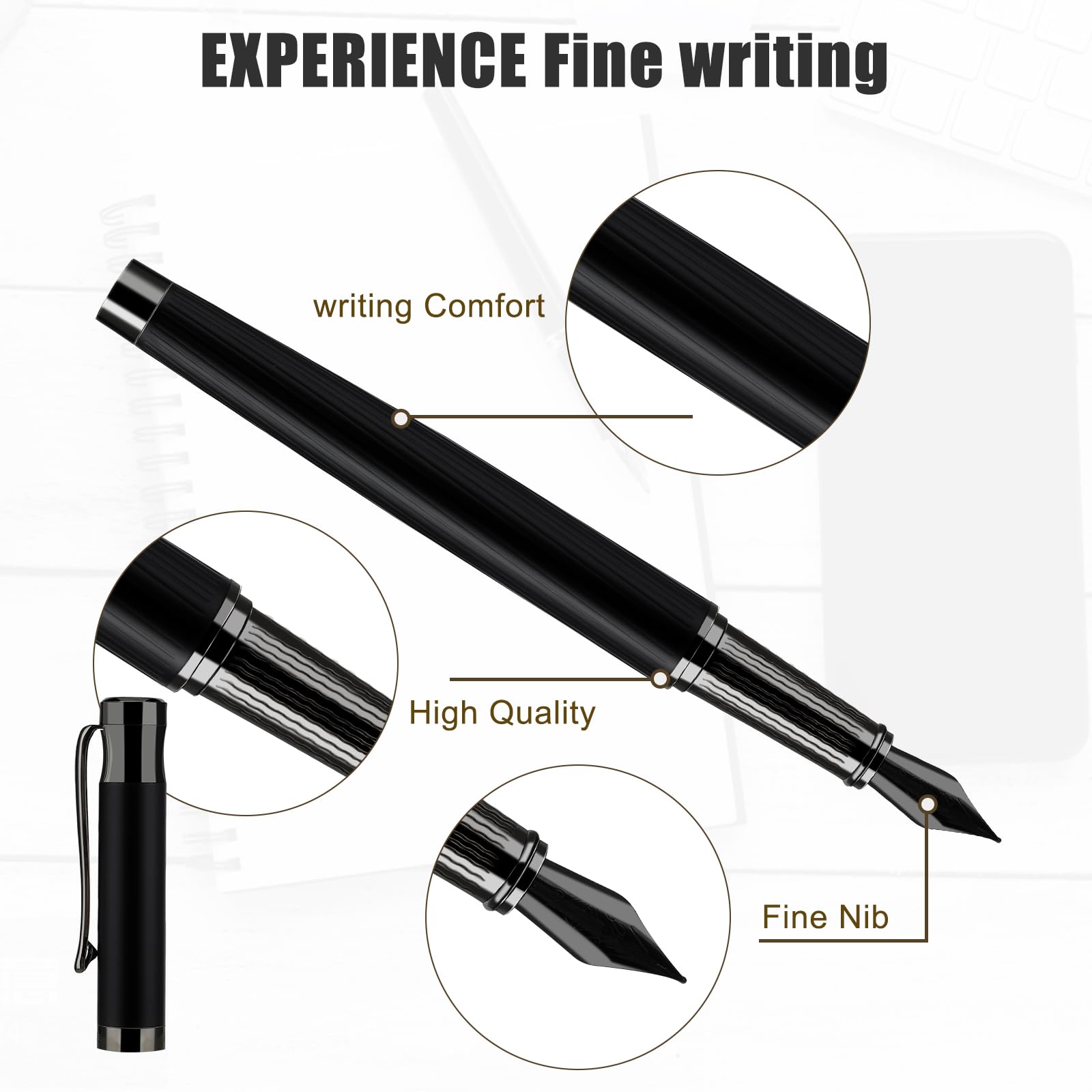 Amaxiu Fountain Pen Set, 0,5 mm Feder Metallfüller mit Konverter und 10 3,4 mm Tintenpatronen leichtes Schreiben schöner Füllfederhalter für Büroleute Journaling(Schwarz)