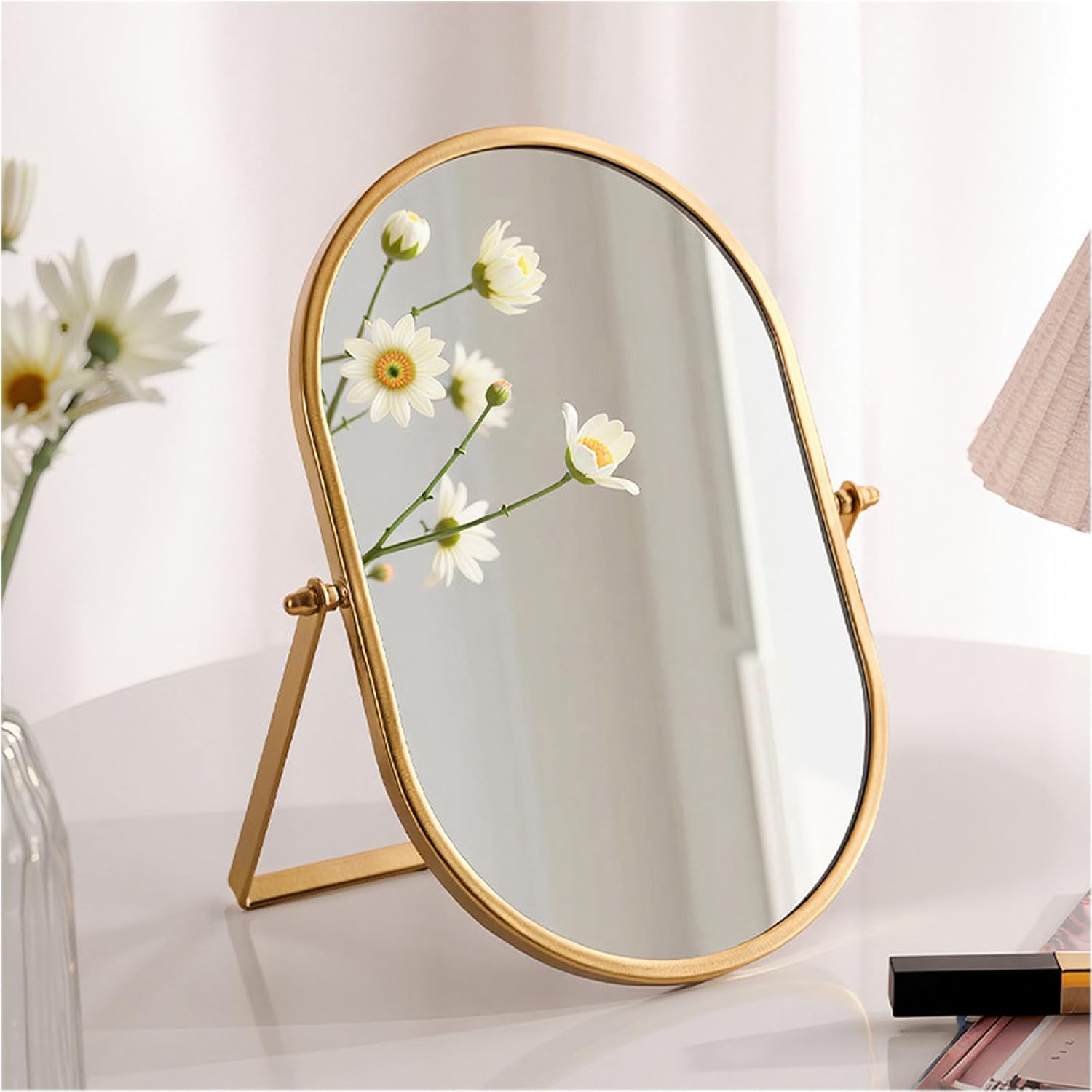 Espejo de mesa Numjeg ovalado de metal para maquillaje