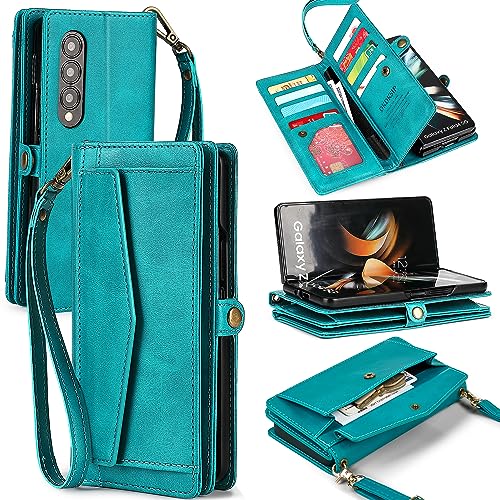 DKDKSIP for Samsung Galaxy Z Fold 3 Wallet Case for Women with 【S Pen Holder】, RFID Blocking Card Holder, PU Leather Flip Phone Case with Crossbody Strap Wristlet Kickstand for Galaxy Z Fold 3, Blue - image 1