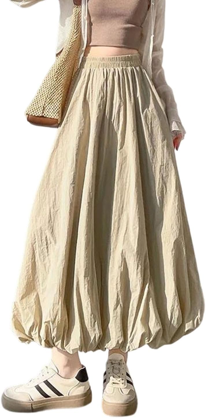 Women's High Waist A-Line Midi Skirt Featuring A Puffy Hemline and Folded Detail for A Unique Blooming Silhouette