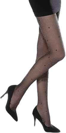 Gatta Womens Sheer Black SPARKLING SHIMMERY GLITTERY Dot Tights | SILVER PARTY 05 [Made in Europe]