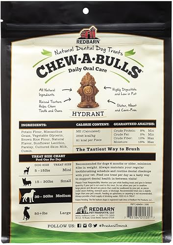 Miniatura 8 de Redbarn Chew-A-Bulls, 12 Pack – Medium Hydrant Shape Dog Dental Treats – Daily Oral Care with Fun Ridges & Grooves, All Natural Ingredients, Highly