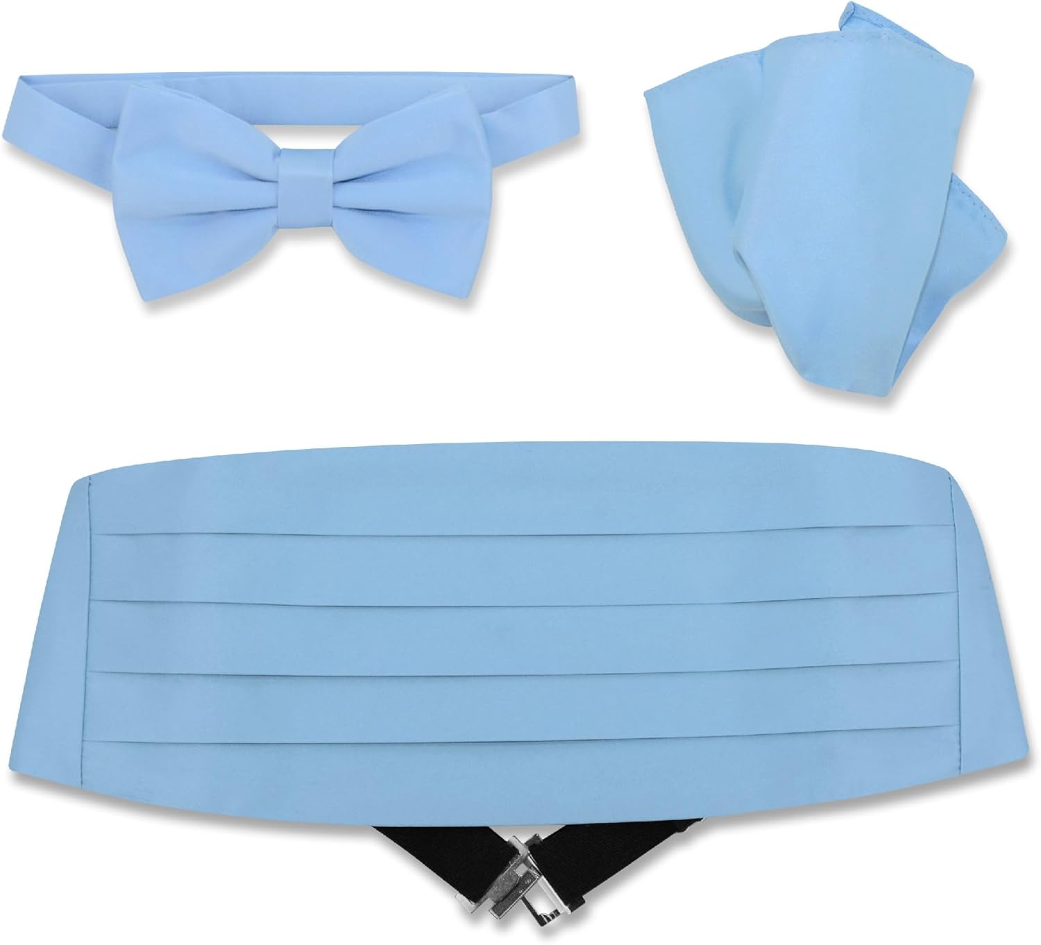 Vesuvio Napoli Cummerbund BowTie & Hanky Set - Men's Cummerbund Bow Tie Pocket Square Solid Colors