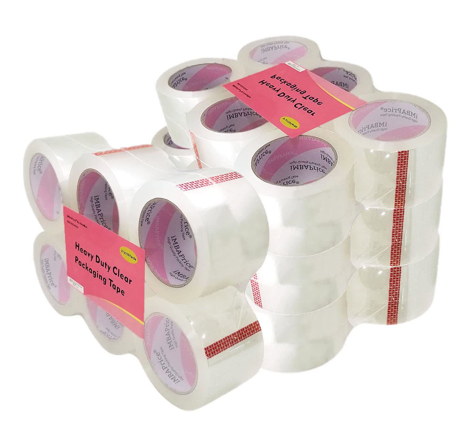 iMBAPrice 3-Inch Clear Packaging Tape, 24 Rolls x 110 Yards (330 ft) Heavy Duty Shiping Tape, Strong Adhesive 3" Wide Packing Tape for Moving, Mailing, Office & Box Sealing