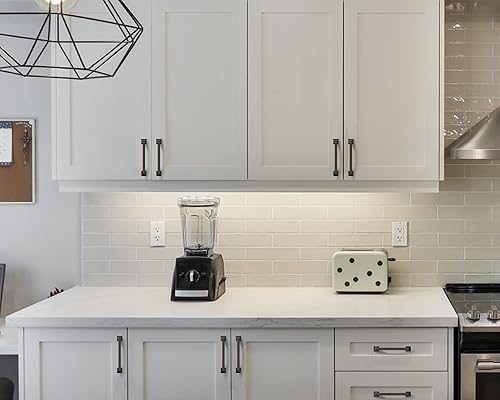 Miniatura 4 de Amerdeco ZH0010 - Paquete de 10 tiradores de gabinete negro mate de 3-34 pulgadas (3.780 in) con agujero central para gabinetes, manijas de gabinete