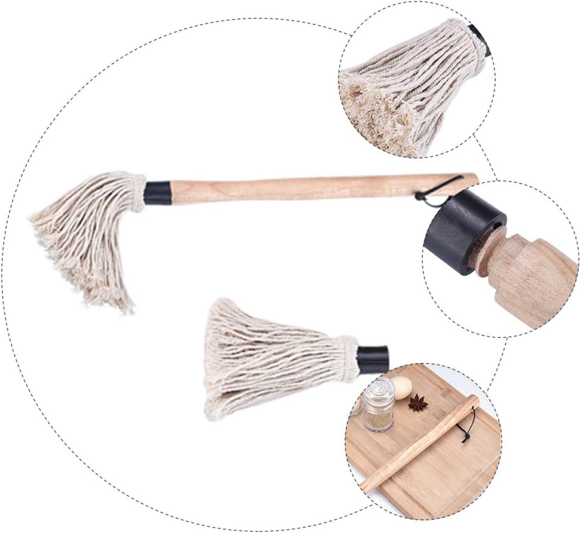 High Temperature Resistant Bbq Basting Brush Set with Wooden Handle Replaceable Cotton Pastry Brushes for Grilling and Cooking for Bbq Sauce Application