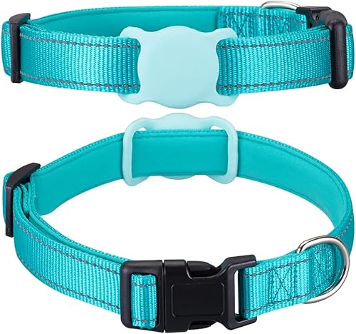 AirTag - Collar para perros pequeños, medianos y grandes, collar acolchado de neopreno suave para mascotas, collar de nailon para cachorros con