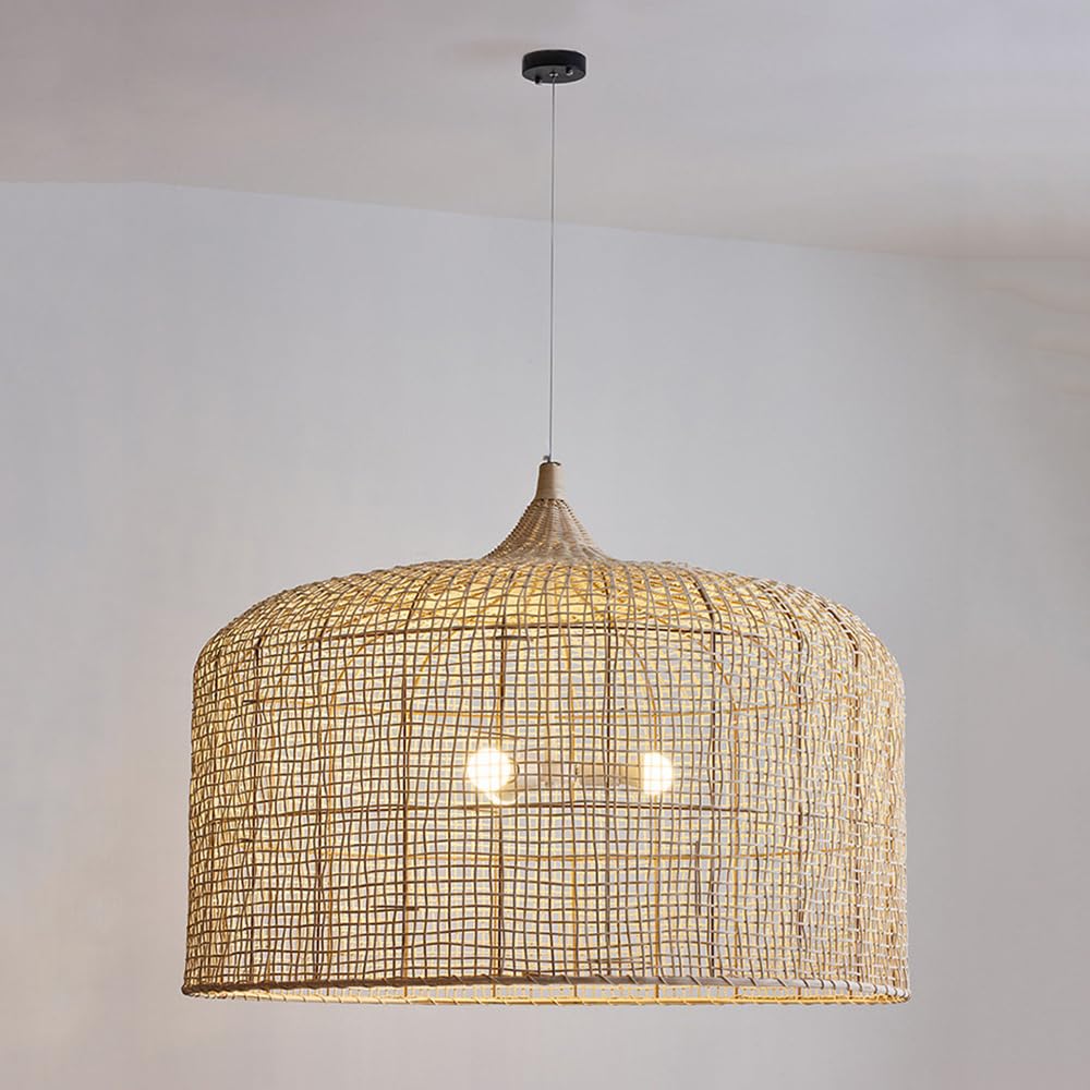 LYMSXAZOU Southeast Asia Rattan Chandelier Weaving Lighting Kitchen Hanging Lamp Hotel B&B Wicker Pendant Lights Natural Basket Large Light Fixtures for Dining Living Room Porch