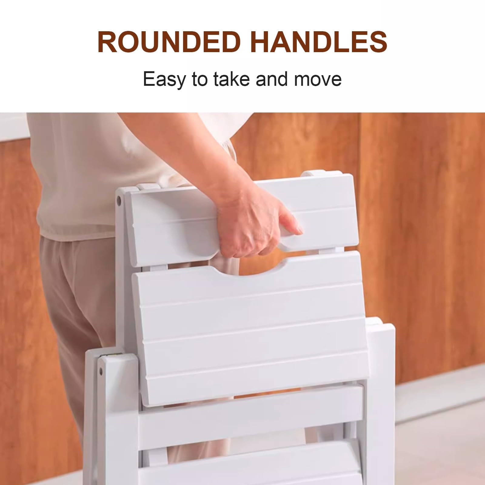 Taburete plegable de madera, escalera antideslizante portátil para cocina, cafetería, armario, cama, taburete versátil de 3/4 escalones para un alcance seguro y soluciones de almacenamiento