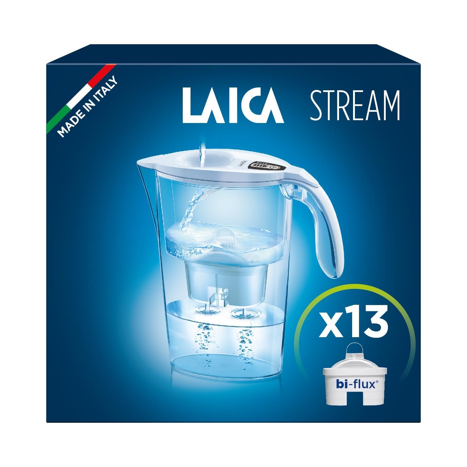 LAICA Stream Line Water Filter Jug & 13 bi-flux Water Filter Cartridges White 2.3L - Digital Timer, Easy Fill Design, BPA Free, Dishwasher Safe - Preserves Minerals, Removes Impurities - Made in Italy-image-22