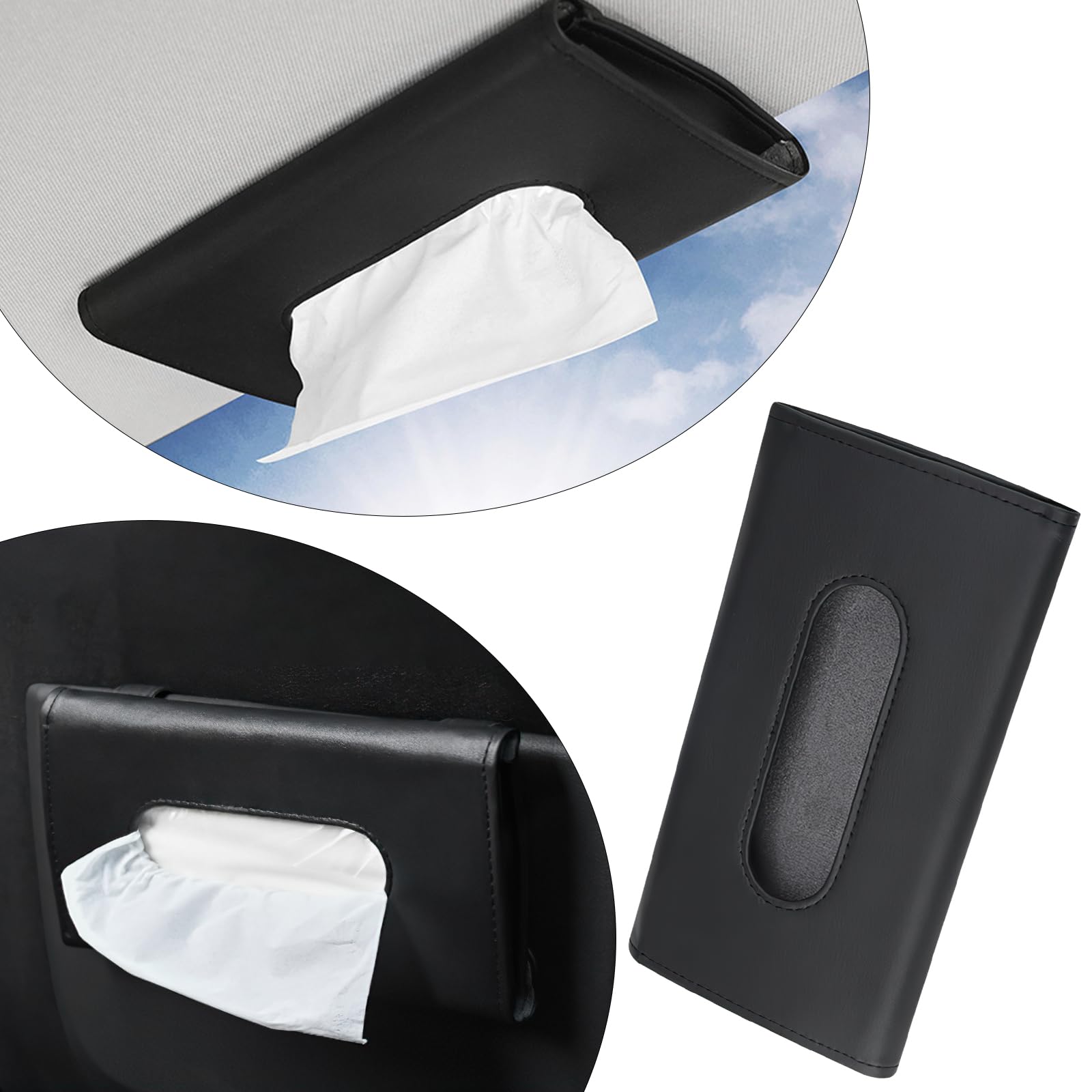 HFMYGS Auto Taschentuchhalter, PU-Leder, Schwarz, Klassisch, Rechteckig
