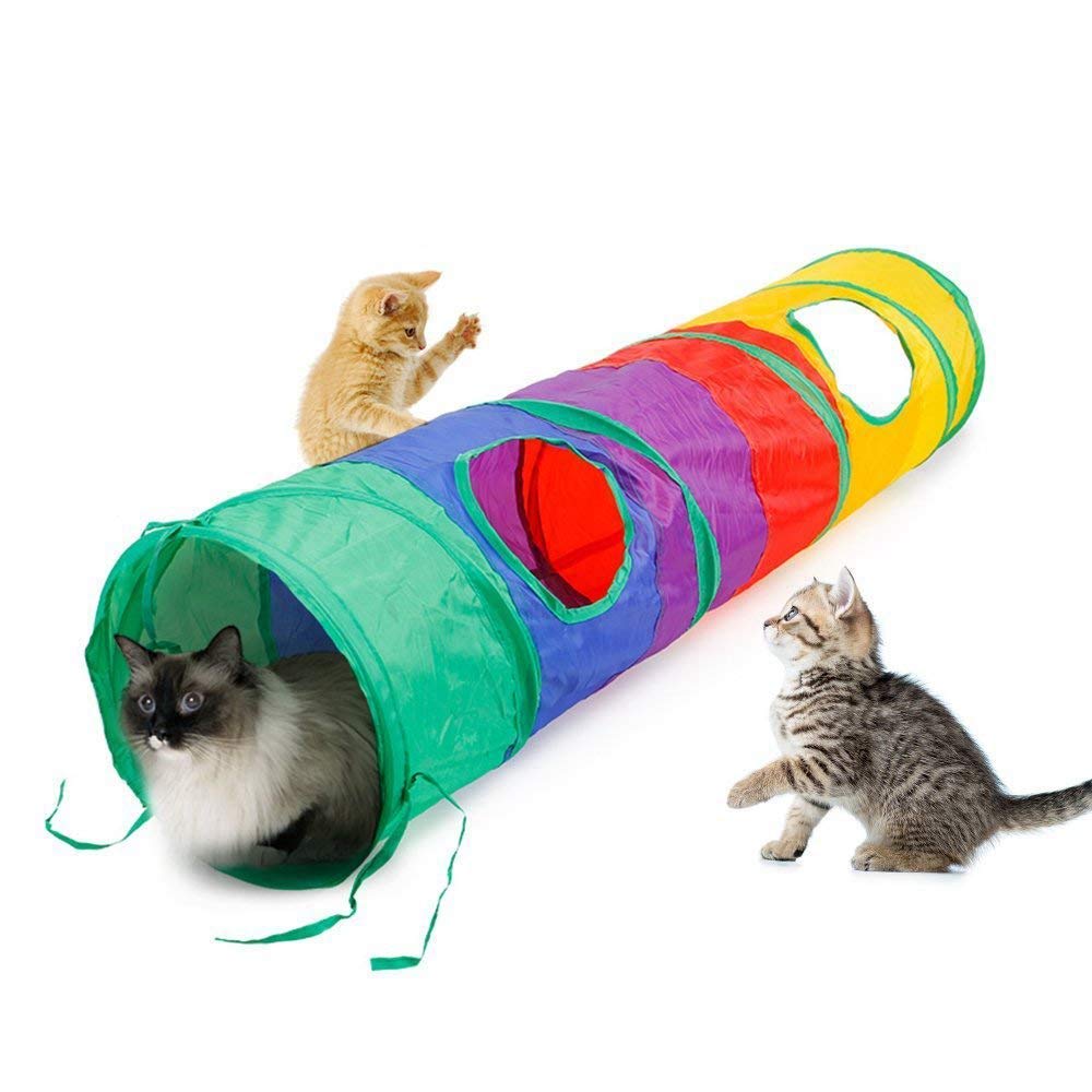 SKEIDO Foldable Puzzle Pet Toy Cat Tunnel Rainbow Tunnel