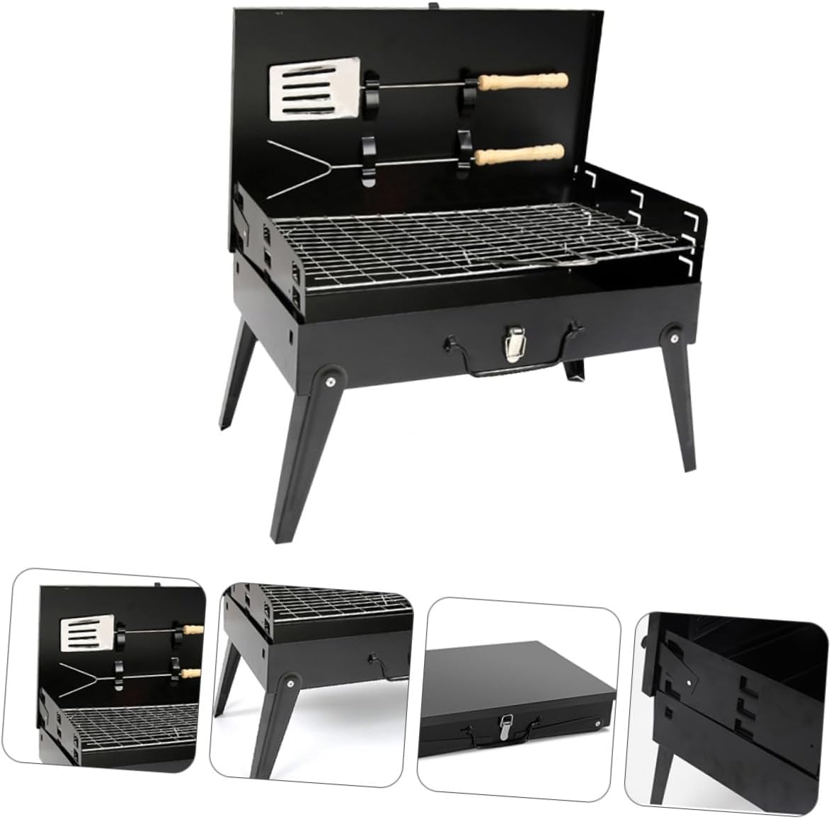 Portable Folding Bbq Stove and Outdoor Barbecue Grill with Accessories, Compact 44x27x47cm Steel Frame, Portable Camping Grill for Hiking, Picnic, Tailgating