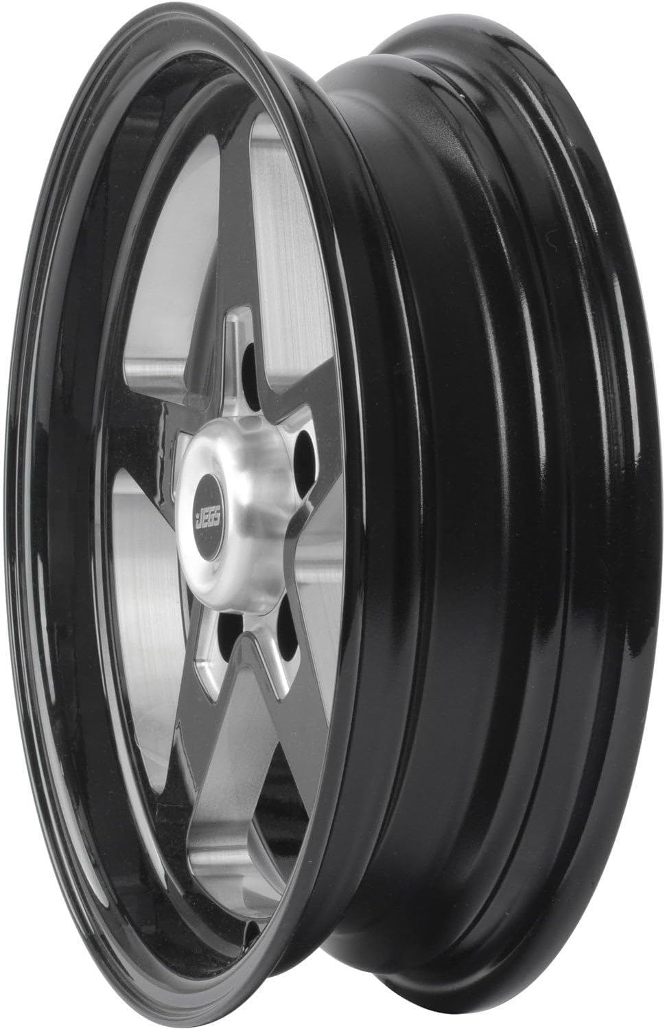 JEGS SSR Star Aluminum Wheel 15in.x 4in.| 5 x 4.75in.Wheel Bolt Pattern Spacing | -19 mm Offset | 1.75in.Backspacing | Gloss Black Powder Coat | 3.27in.Center Bore | Includes Center Cap