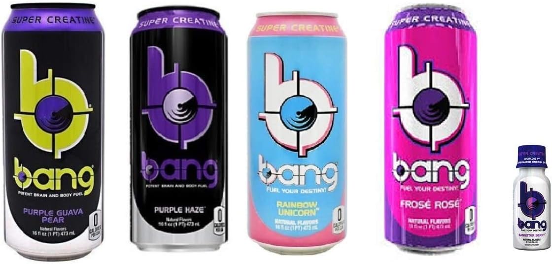VPX Bang Variety - Frose Rose, Purple Guava Pear, Purple Haze, Bangster Berry (16fl.oz) Bangster Berry Shot (3fl.oz)