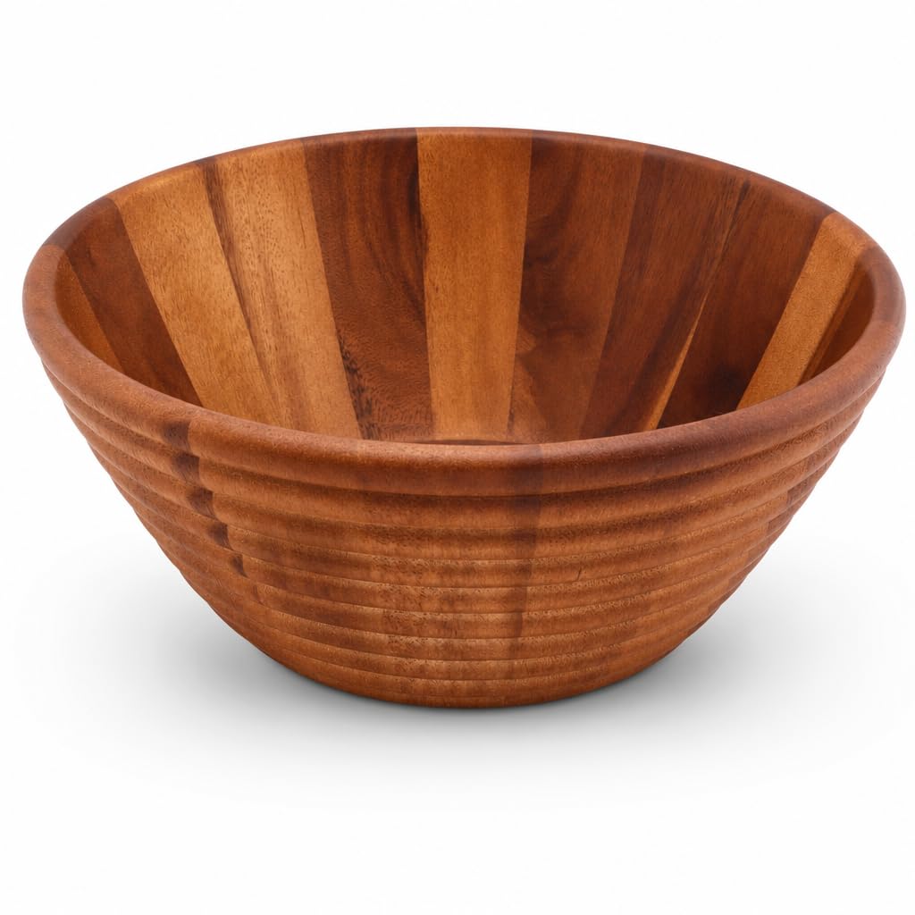 Arthur Court Ensaladera grande de madera de acacia estilo colmena, cuenco único para servir frutas, aperitivos y ensaladas, 5 pulgadas de alto x 12 pulgadas de diámetro