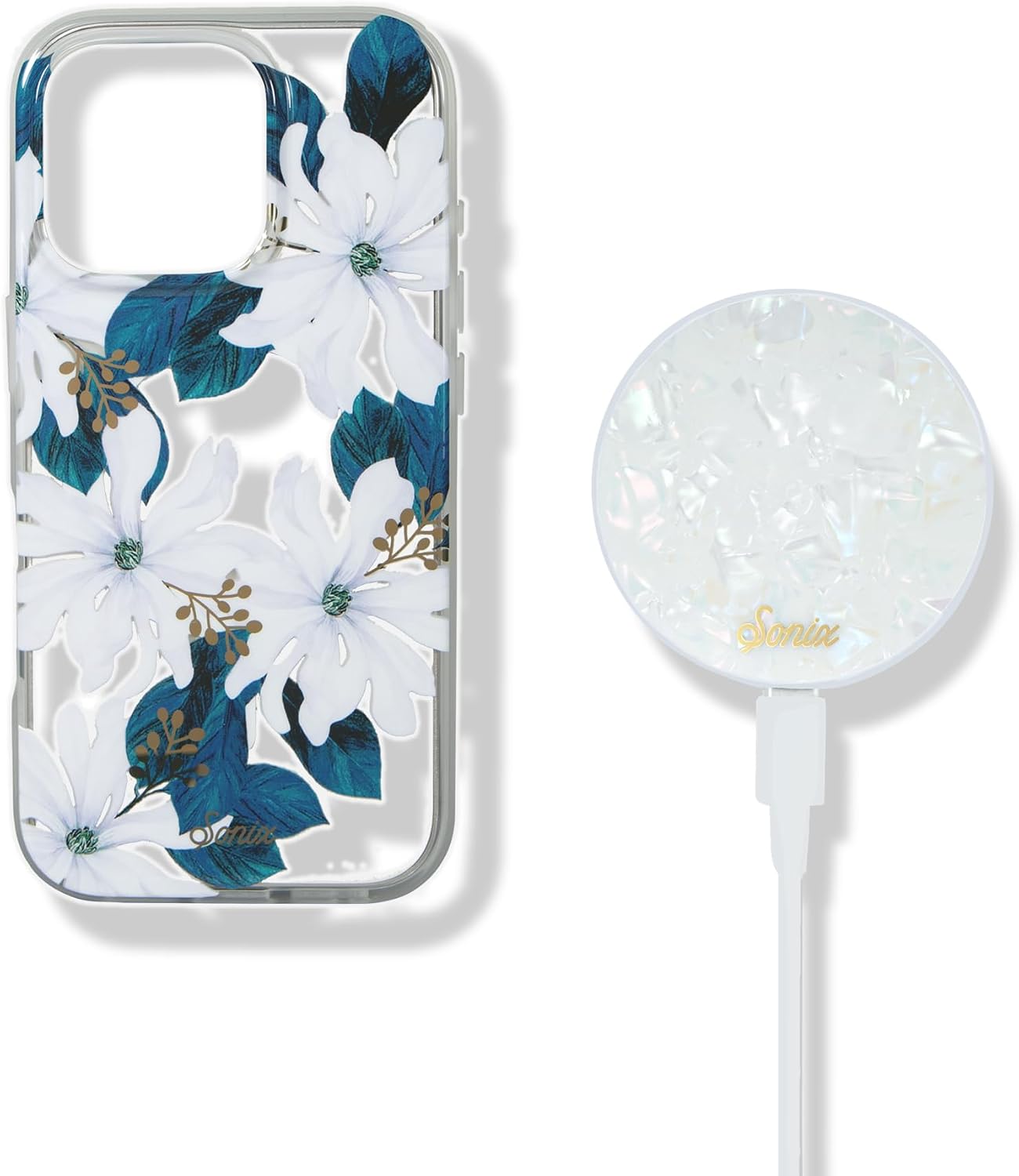 Sonix Case + MagLink Charger (Pearl Tort) for MagSafe iPhone 16 Pro | Delilah Flower