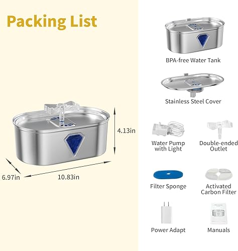 Miniatura 8 de Fuente de agua para gatos, fuentes automáticas para gatos de 3.5 litros para beber con doble salida de agua, dispensador de bebida súper silencioso