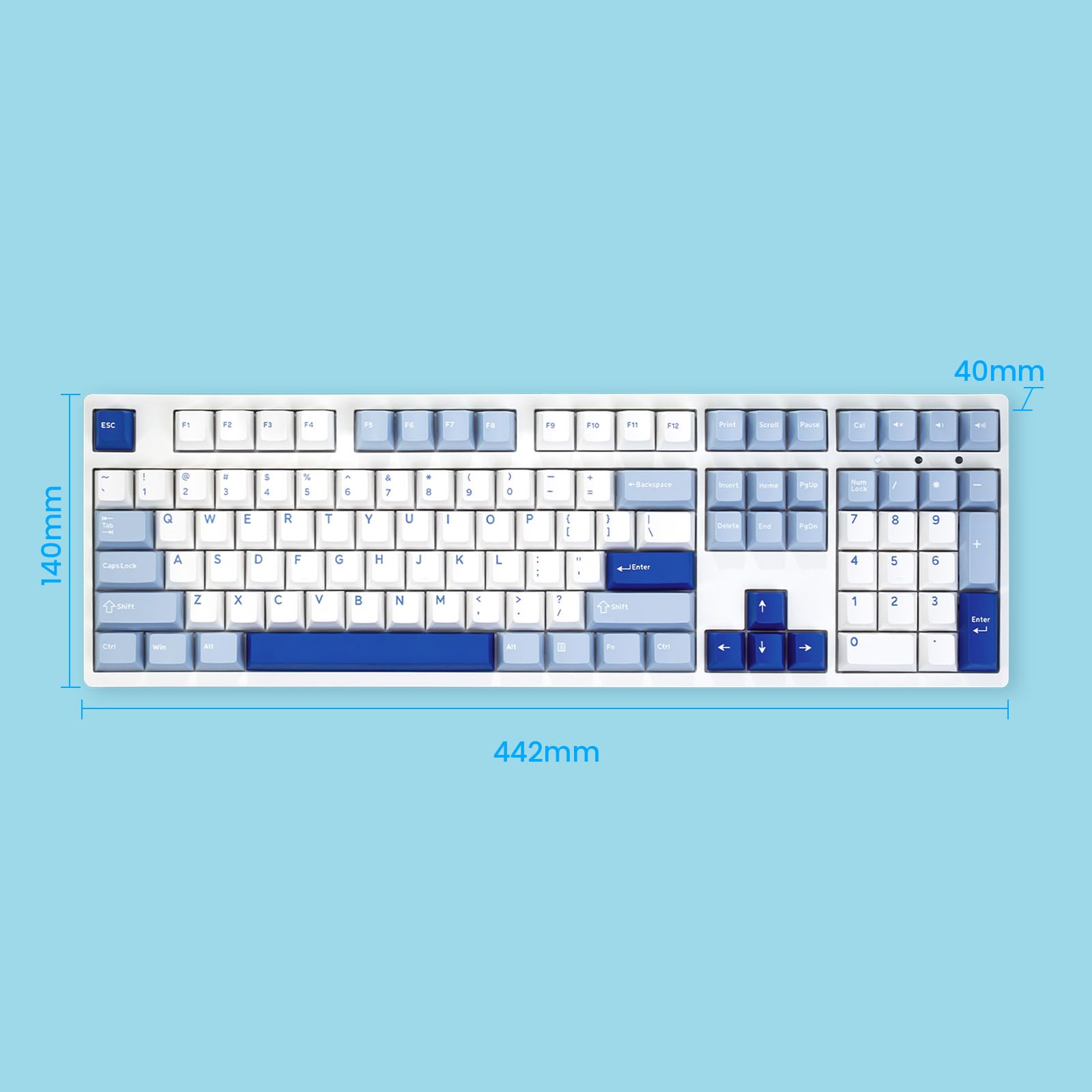 Akko 3108 V3 klawiatura mechaniczna, przewodowa USB typu C, 100% układ US, możliwość wymiany podczas pracy, oświetlenie RGB tylko w kolorze białym, z nasadkami na klawisze PBT Double-Shot (Glacier