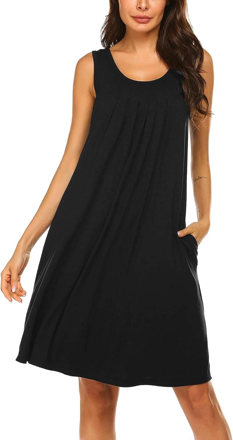 Amazon.com: Ekouaer Women Nightgown Sleeveless Sleep Shirts Round Neck ...