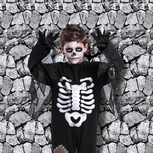 Image of Kochorie 100 Ft X 54 Inch Halloween Stone Wall Tablecloth Roll with Cutter Box Disposable Plastic Stone Table Cover Medieval Party Castle Brick Wall Backdrop for Halloween Birthday Knight Theme Party