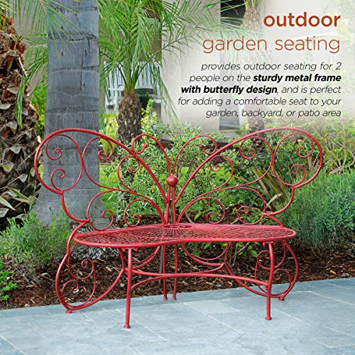 Alpine Corporation Baz400Rd Alpine Butterfly Metal Two People Outdoor Bench, 62" L X 26" W X 38" H, Red #TOP3
