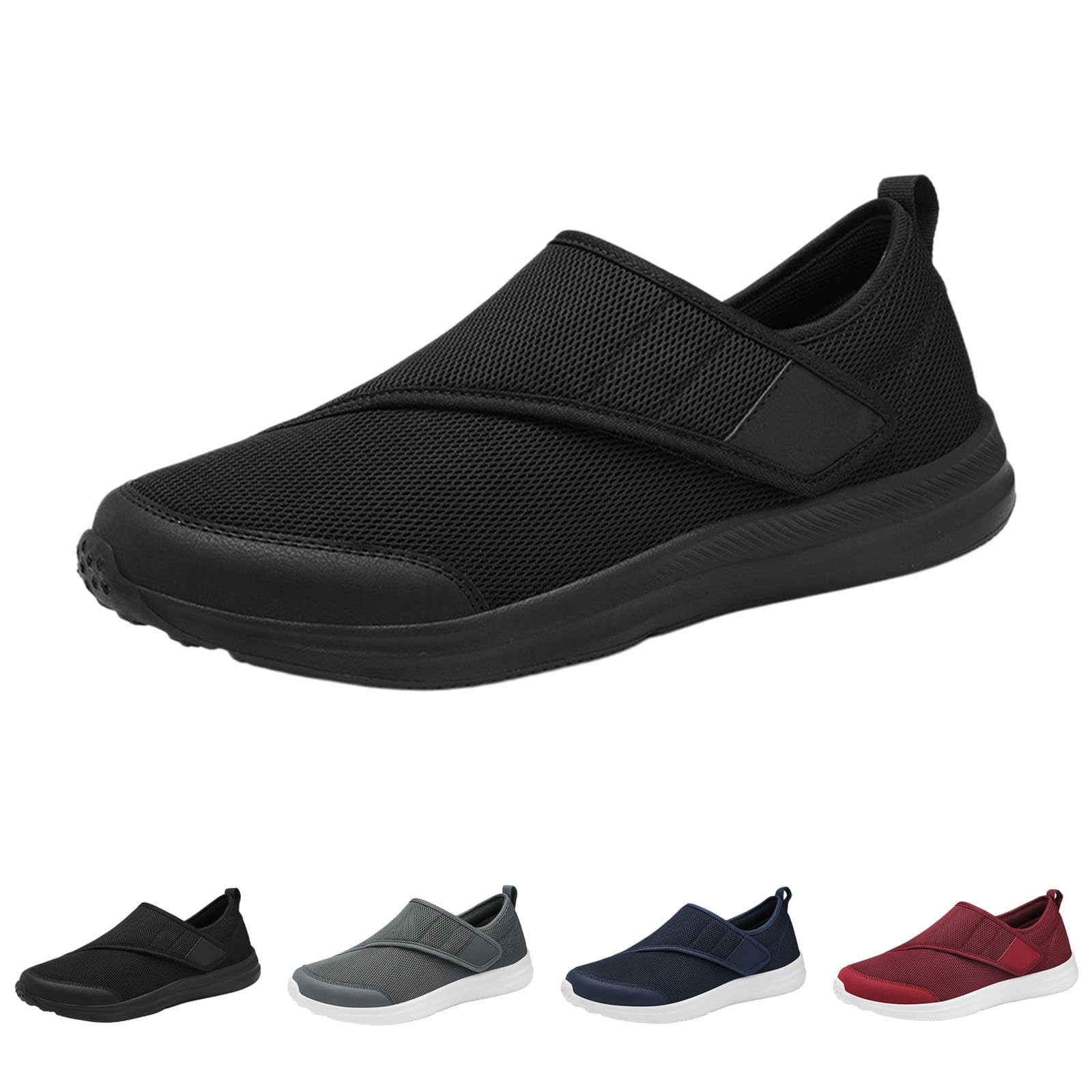 Męskie minimalistyczne wsuwane buty do chodzenia oddychające siatkowe trampki z zapięciem dotykowym mokasyny na siłownię, ćwiczenia w podróży i na wakacje, Czarny, 38.5 EU
