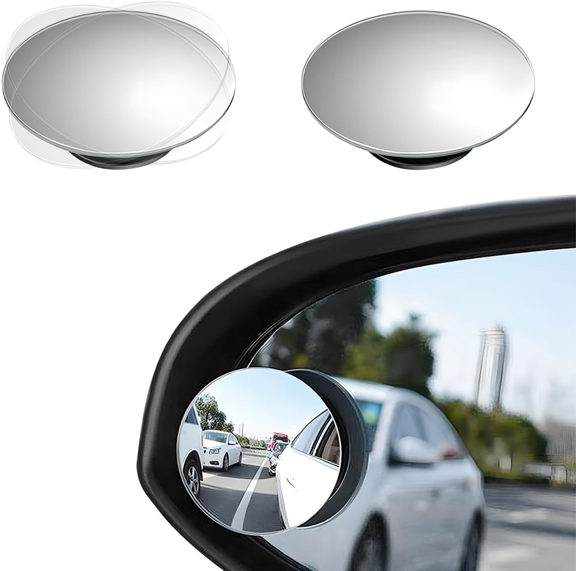 2 PCS Car Blind Spot Mirror, Fan-Shaped 360 Degree Rotating HD Glass Wide Angle Convex Rear View Mirror, Adjustable Frameless Side Blindspot Mirrors for Car SUV Truck RV Van