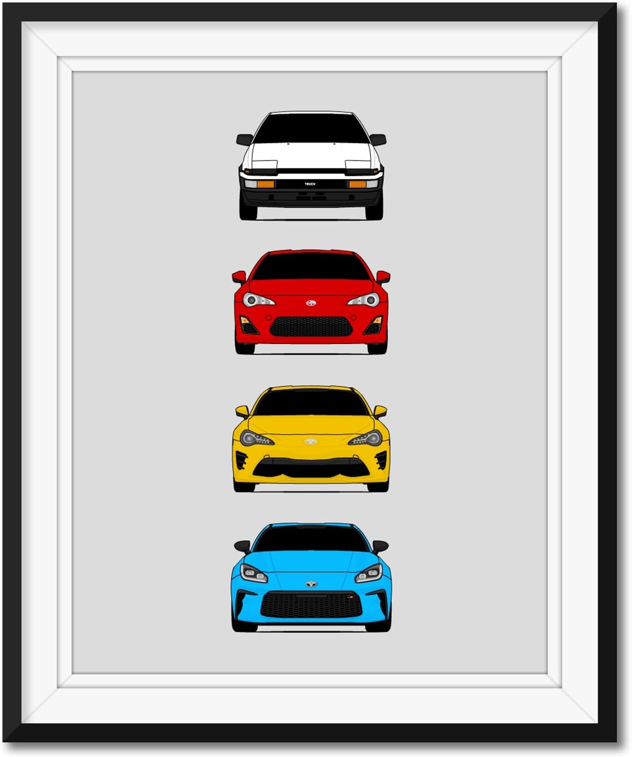 Custom Car Posters Handmade Poster compatible with Toyota (Scion) FR-S 86 Generations and Print of Toyota 86 Trueno FR-S GR86 AE86 Scion - Multi, 8x10 Metallic Print (Unframed)