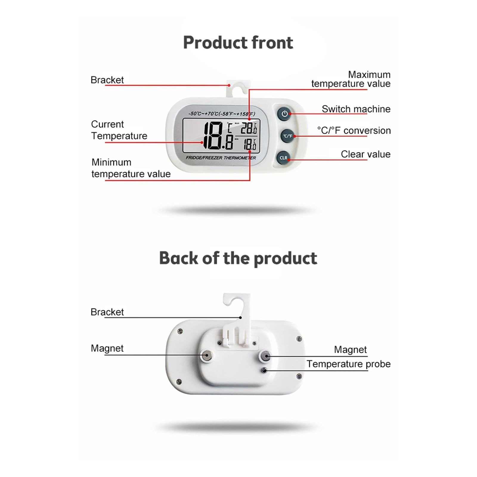 Thermomètre Domestique Et Hygromètre Numérique Multi-usage Chambre Sous-sol Stockage À Froid Réfrigérateur Précis Rapide Surveillance Temps Réel(White and Black)