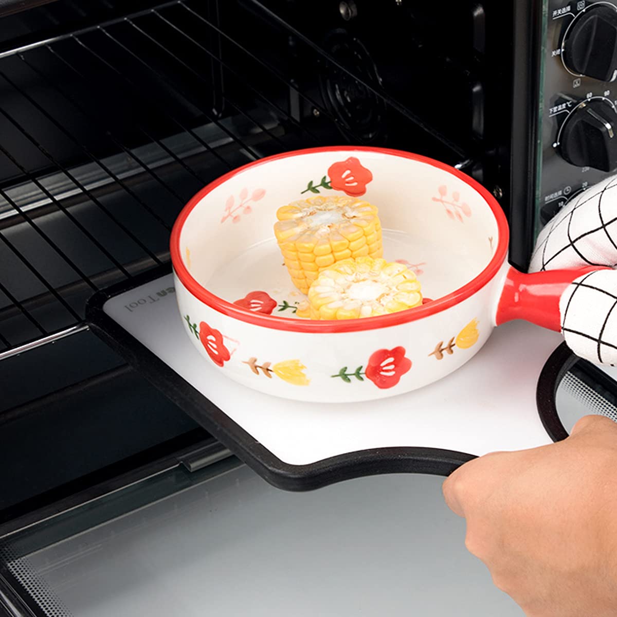 Naczynia do pieczenia, blacha do pieczenia z uchwytem, ​​porcelana z pojedynczym uchwytem Naczynia do pieczenia Okrągłe naczynia do pieczenia Miska do gotowania Kuchnia Ciasto Śniadanie Obiad Zastawa