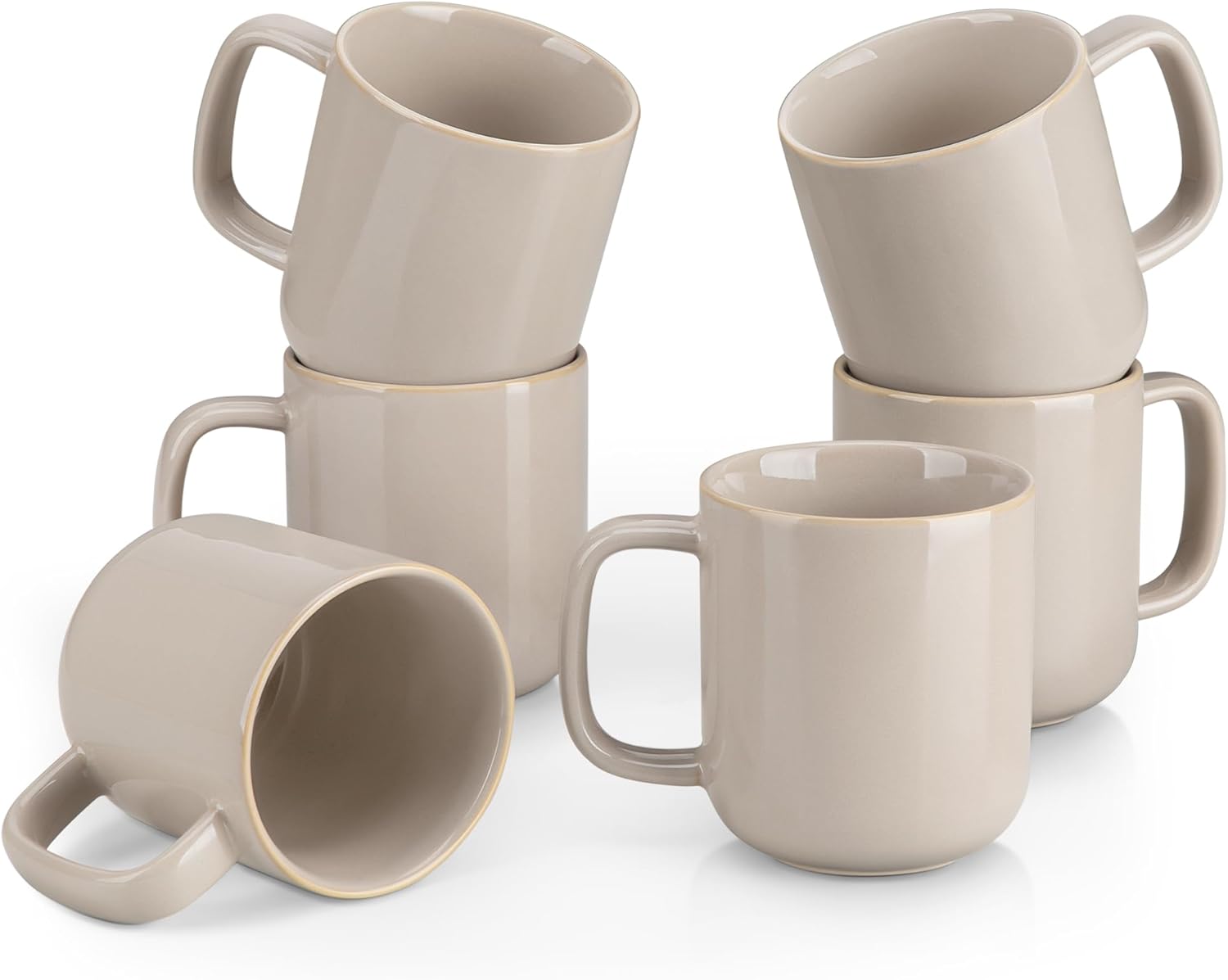 vancasso 16 oz Coffee Mugs Set of 6, Large Ceramic Mug with Handle, Unique Glaze Coffee Cups for Latte, Cappuccino & Hot Cocoa, Dishwasher & Microwave Safe, Gray, Series PLAYA