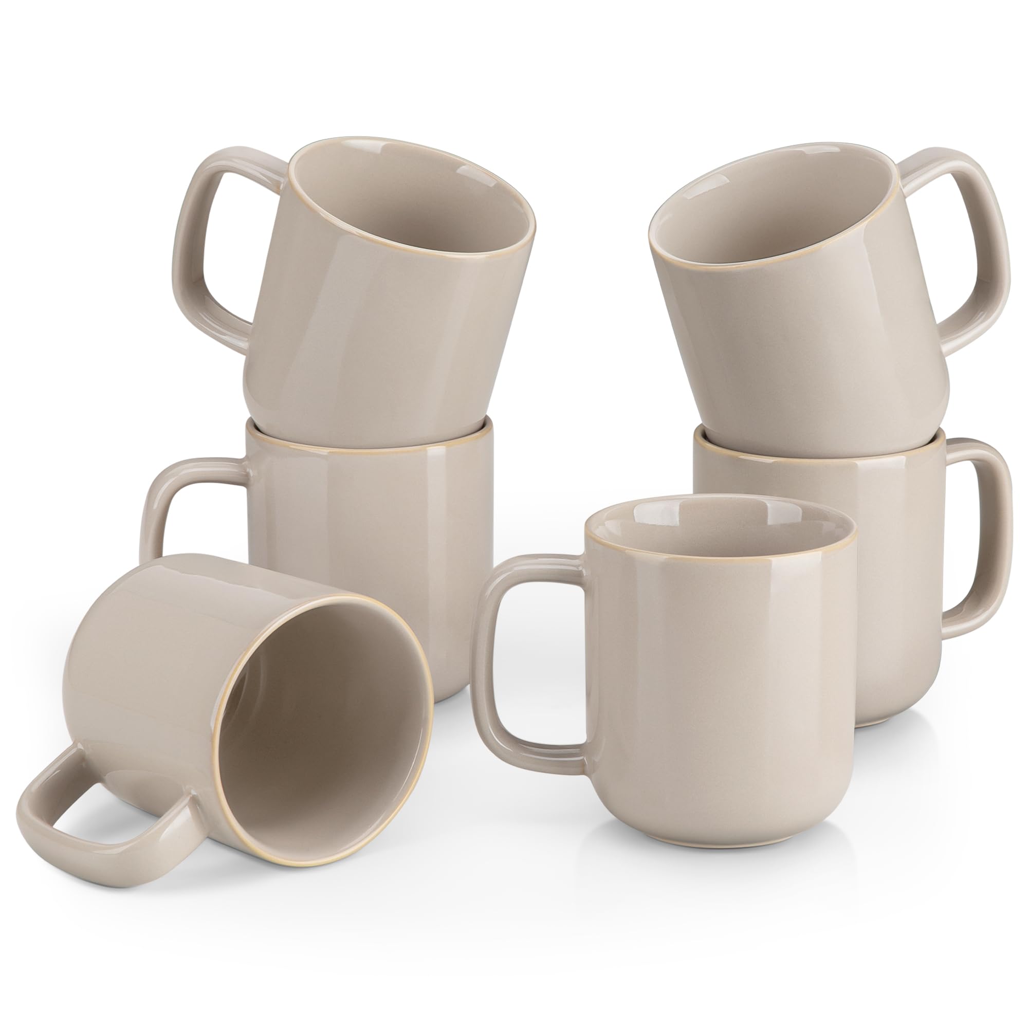 vancasso Playa Coffee Mugs Set of 6, 16 oz/480 ml Stoneware Tea Cups with Handle, for Cocoa Milk/Latte/Cappuccino, Drinkware Gift Set, Microwave & Dishwasher Safe, Grey