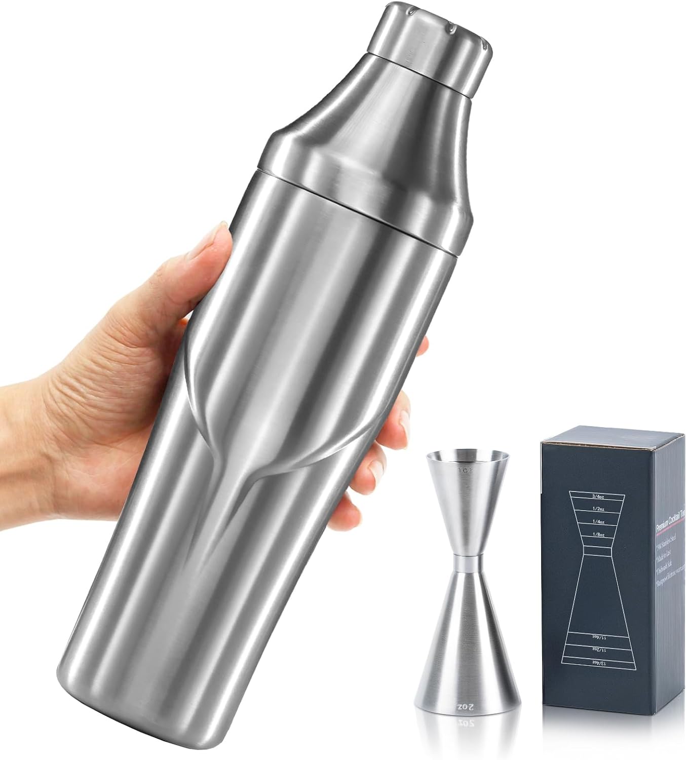 Lexenic Cocktail Essentials Double Wall Insulated Shaker, oz/ml Dual Markings Jigger for Bartending
