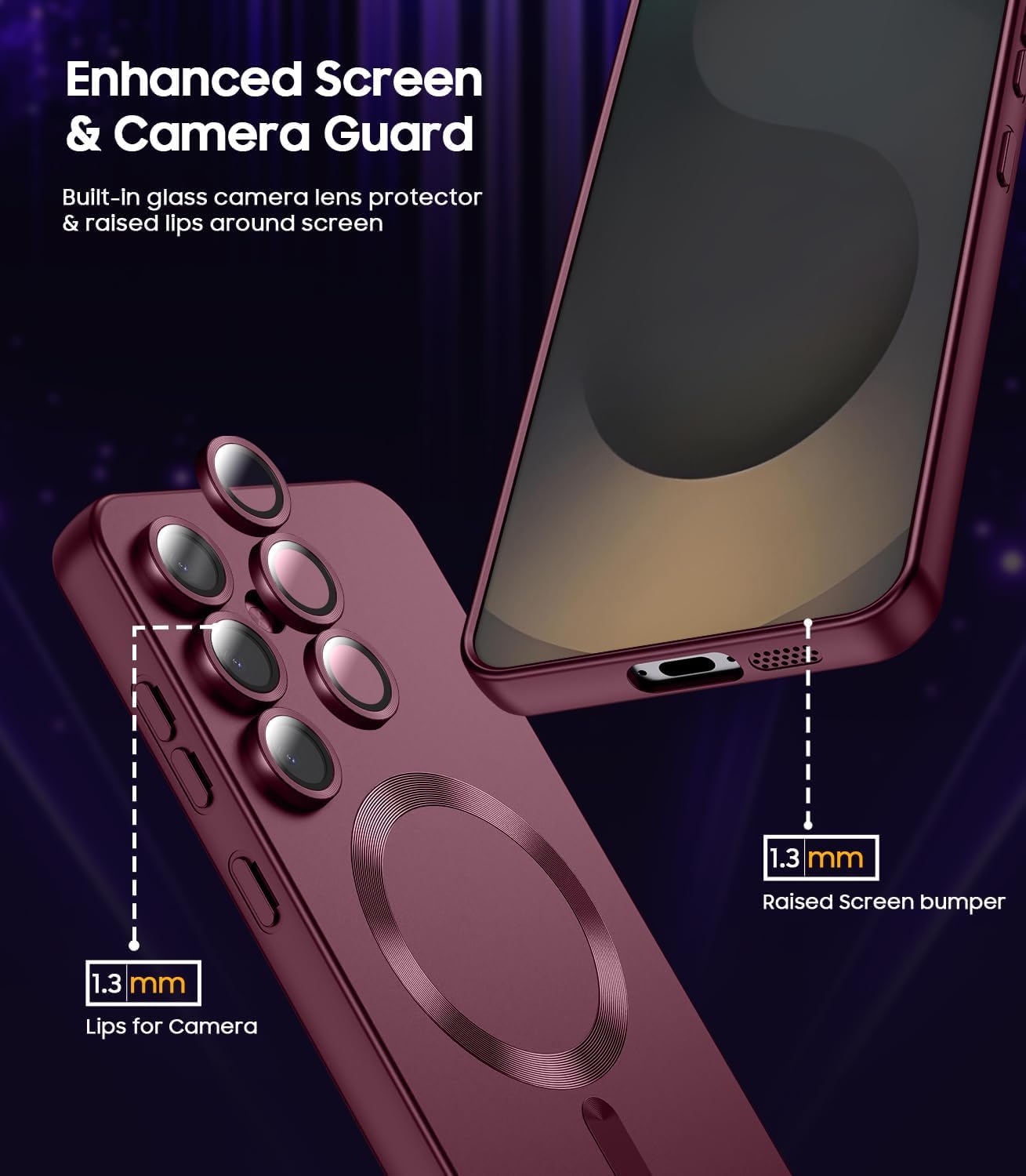 DIZORO Samsung S24 Fe Case, Compatible with Mag Safe, Matte Luxury Metallic Luster Flexible TPU Wireless Charging Shockproof Case with Camera Protector Back Cover (Wine) — Amazon image 2