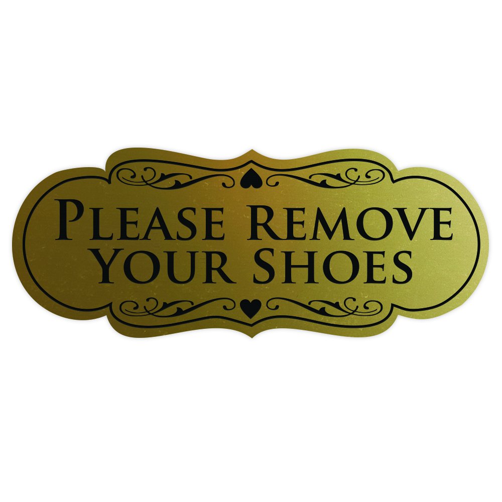All Quality Designer Please Remove Your Shoes Wall or Door Sign - No Shoes Signage | Easy Installation - Brushed Gold - Large (1 Pack)