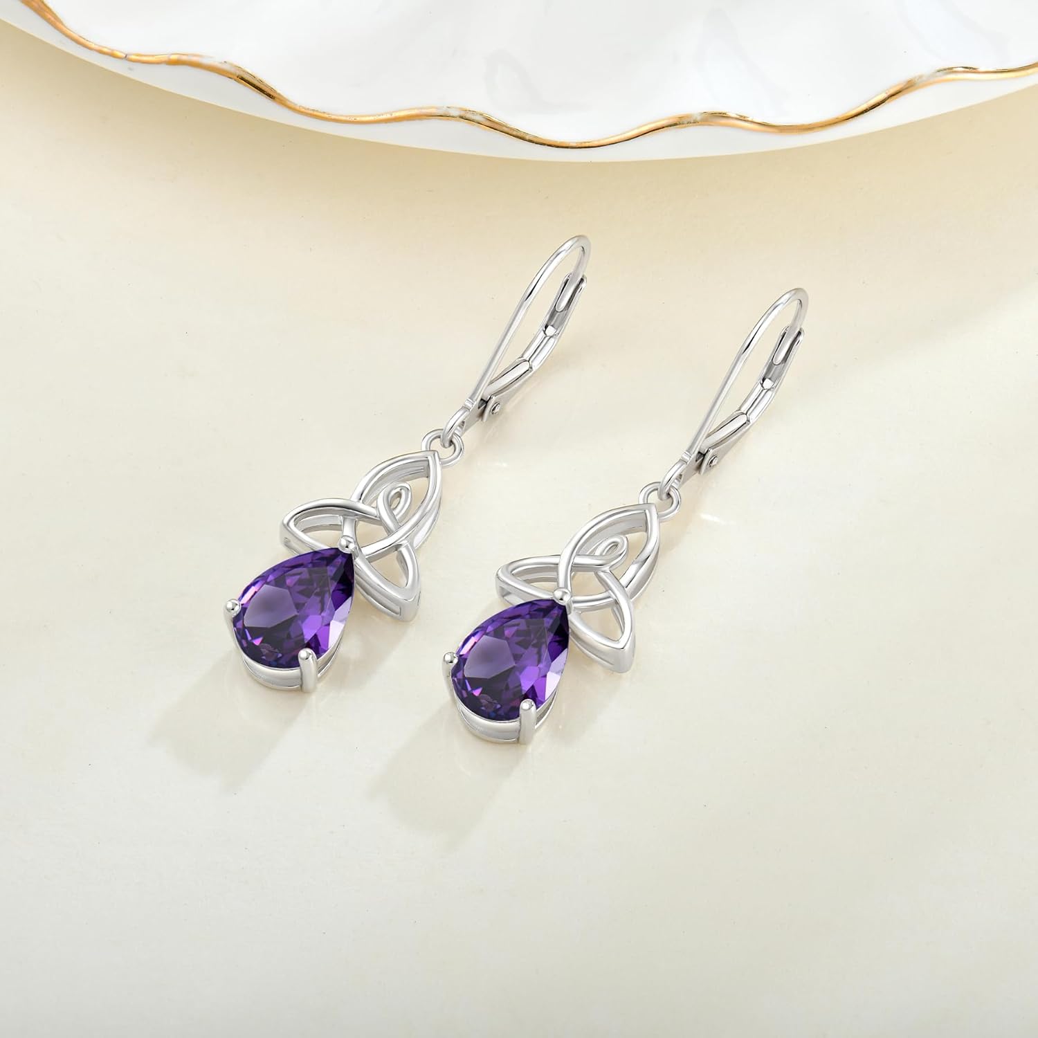 Infinity Celtic Knot Earrings for Women 925 Sterling Silver Teardrop Birthstone Dangle Drop Leverback Earrings Irish Jewelry for Her
