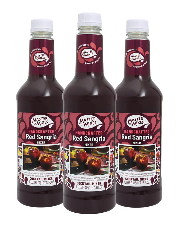 Master of Mixes Red Sangria Drink Mix, Ready To Use, 1 Liter Bottle (33.8 Fl Oz), Pack of 3