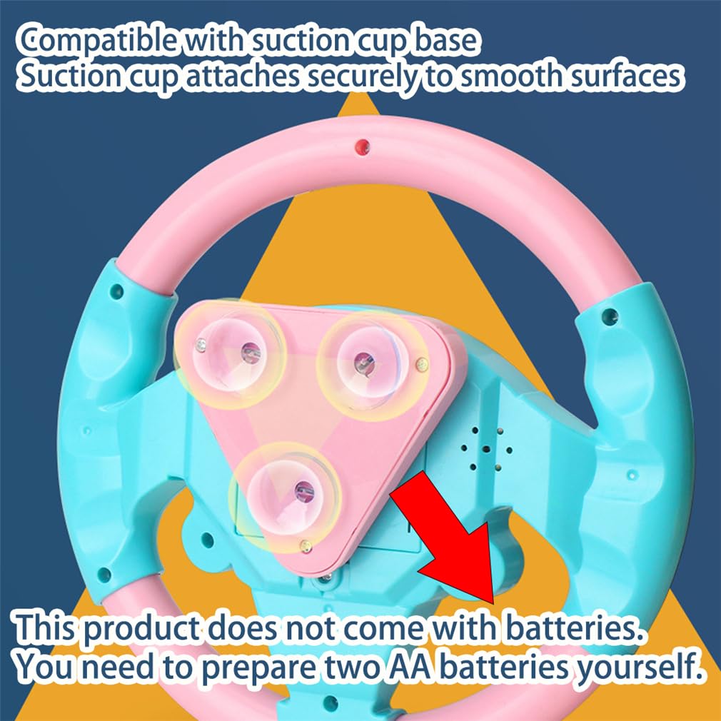 360° Rotating Musical Steering Wheel - Portable Car Back Seat Driving Simulation Toy, Fun Tunes & Realistic Driving Sounds, Travel Activity for On-Road Entertainment During Trips (Yellow)