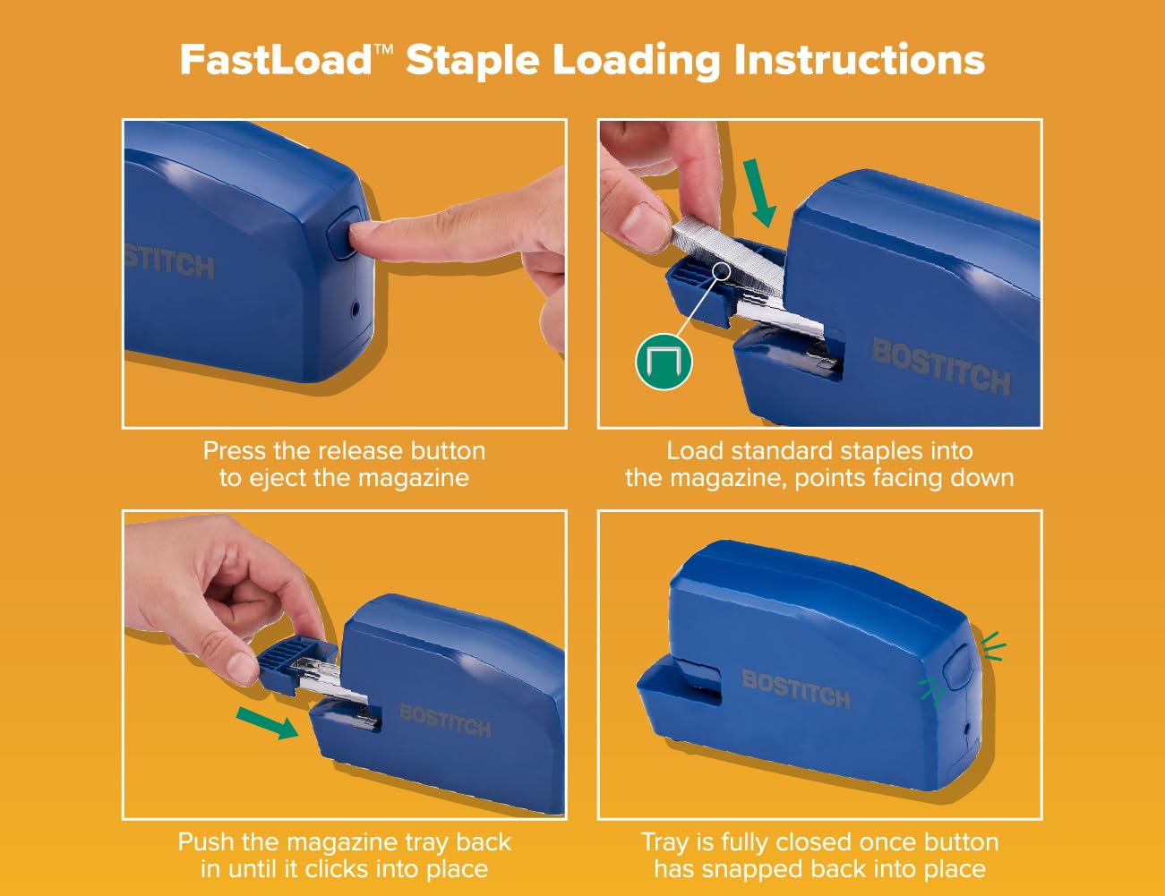 Bostitch Grapadora eléctrica portátil de oficina, 20 hojas, CA o batería, incluye 1250 grapas, azul